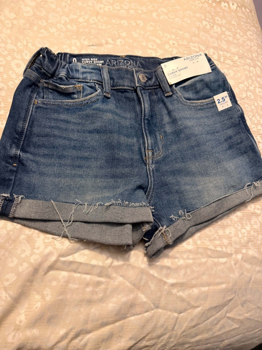 Arizona Jean Company Medium Blue High-Rise Rolled Hem Denim Shorts